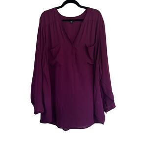 Torrid Harper Georgette Pullover Long Sleeve Blouse Dark Red Burgundy Size 5
